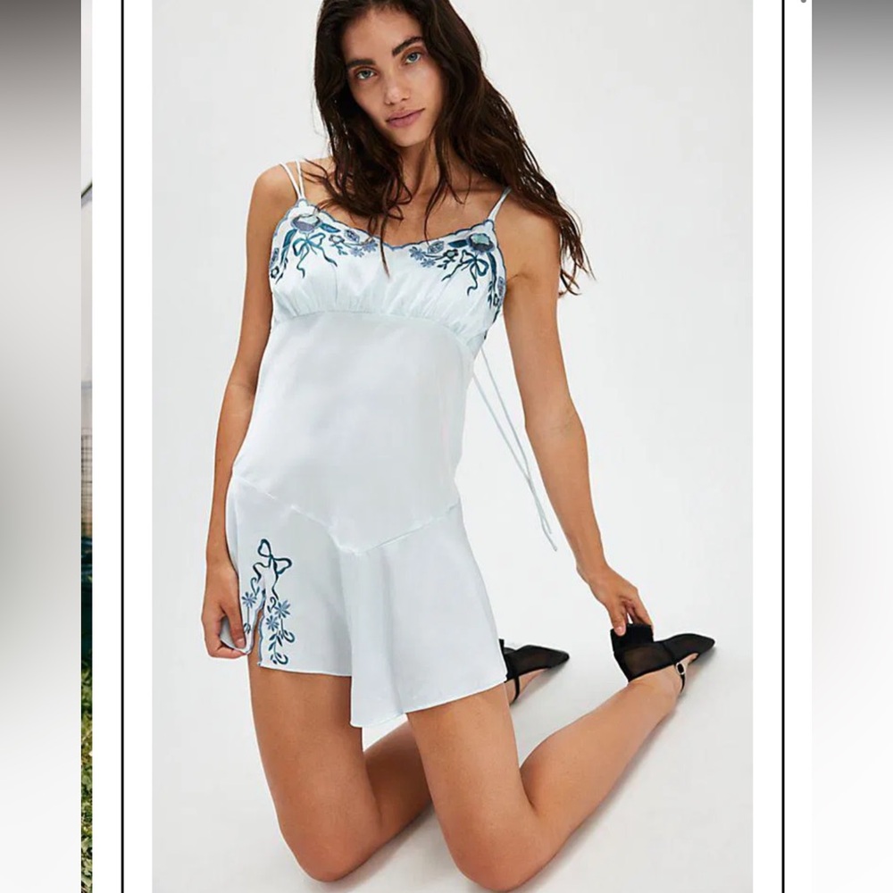 Free People Blue Embroidered Dress